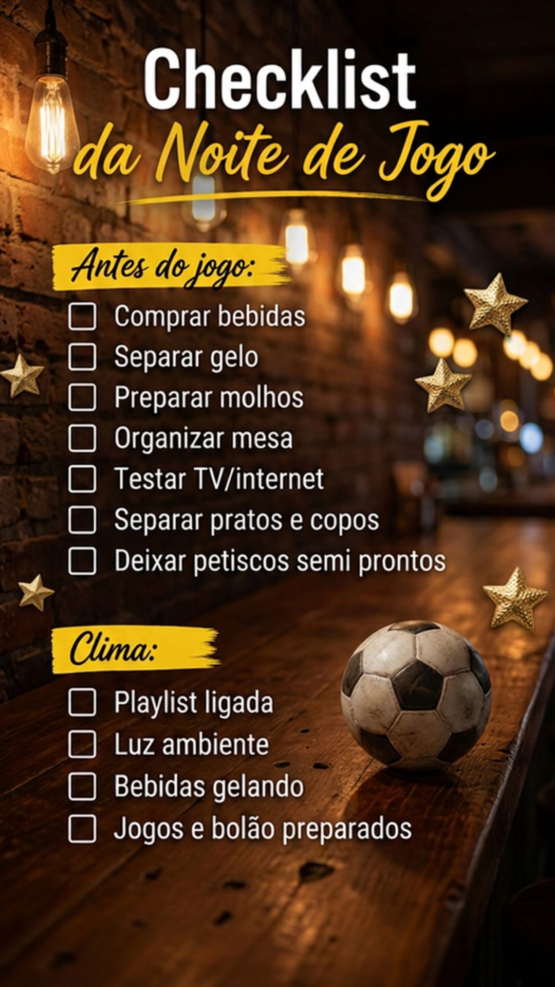 Checklist da noite de jogo