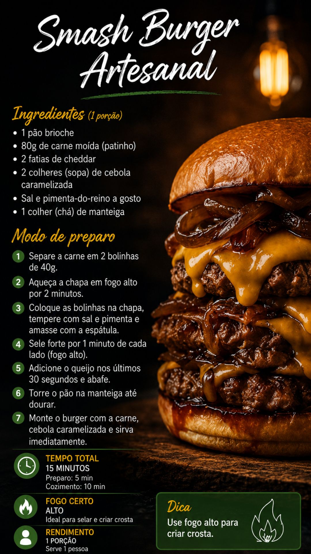 Receita do smash burger artesanal